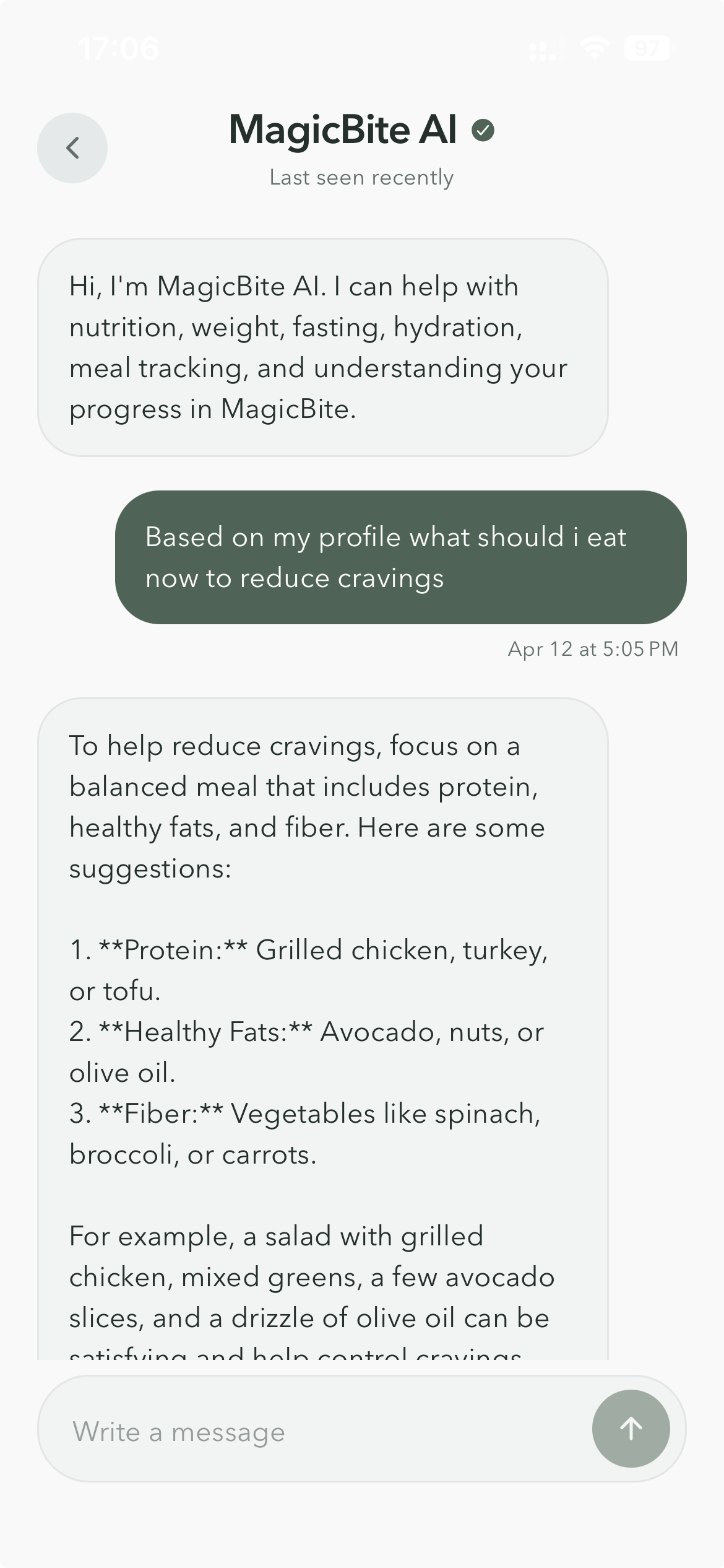 MagicBite AI coach conversation